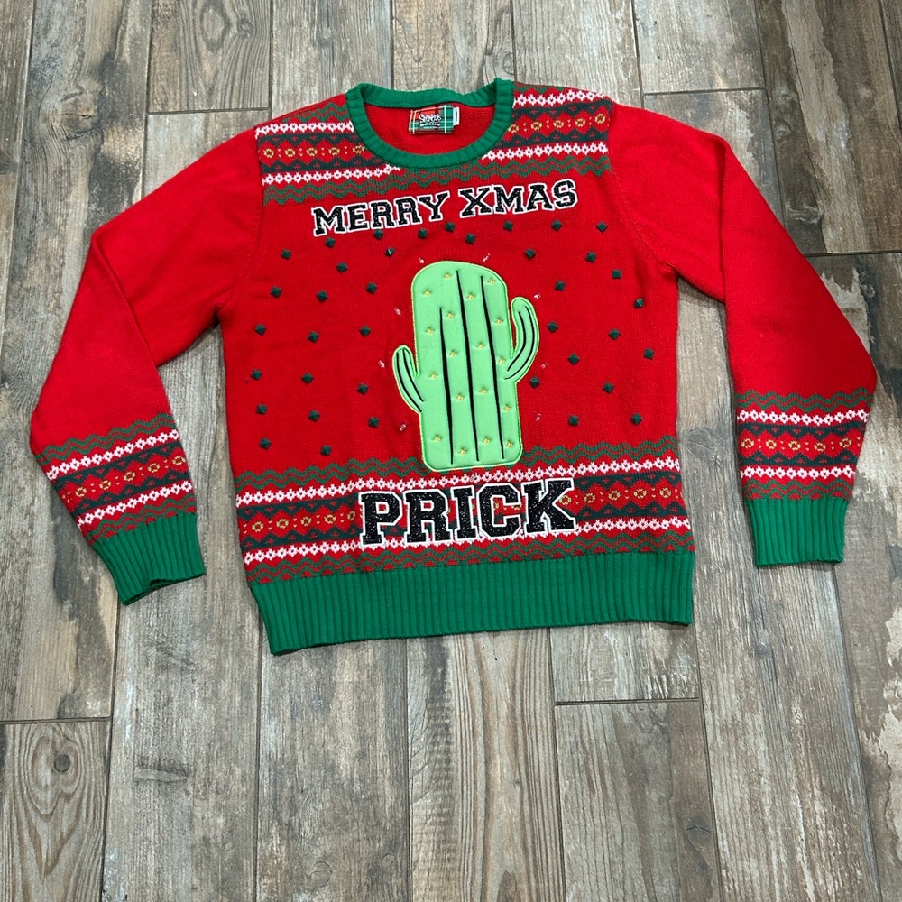 Spensers light up christmas sweaterwr men’s L red merry Xmas prick funny ugly.